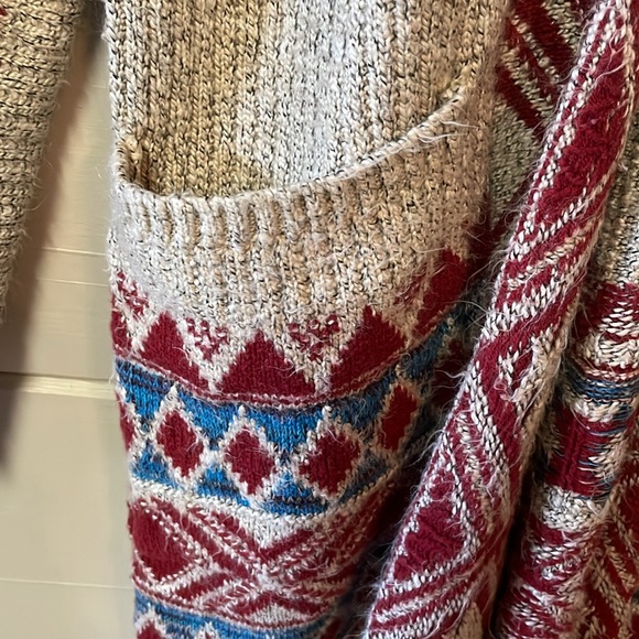 Lucky Brand Southwestern Aztec Long Open Front Cardigan Sweater Size S. - Picture 5 of 10